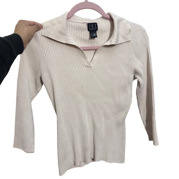INC Ribbed‎ Stretch Collared Sweater Top Size Large Friends Rachel Outfits 90s - Picture 1 of 13